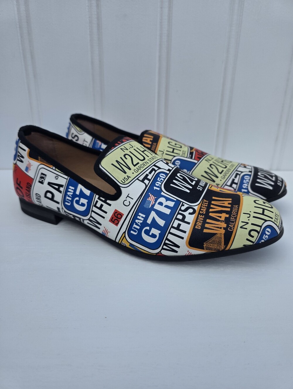 Meijiana License Plate Graphic Slip On Colorful Loafers Mens Size 13